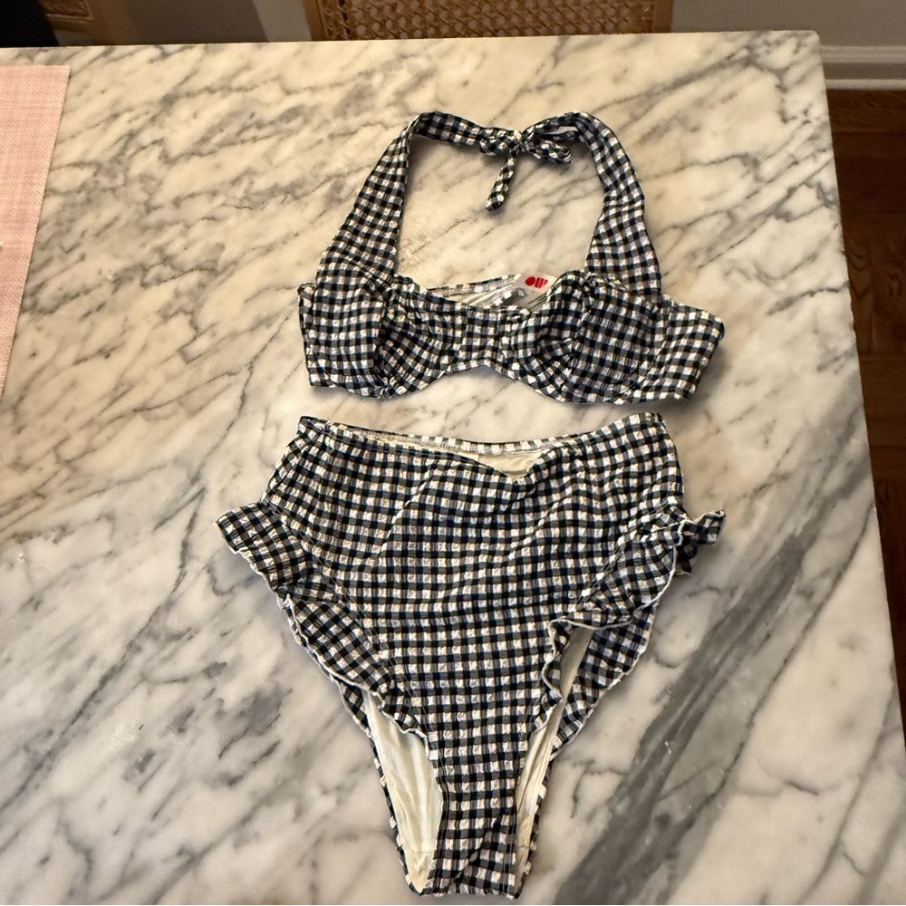SOLID & STRIPED Black and White gingham Bikini